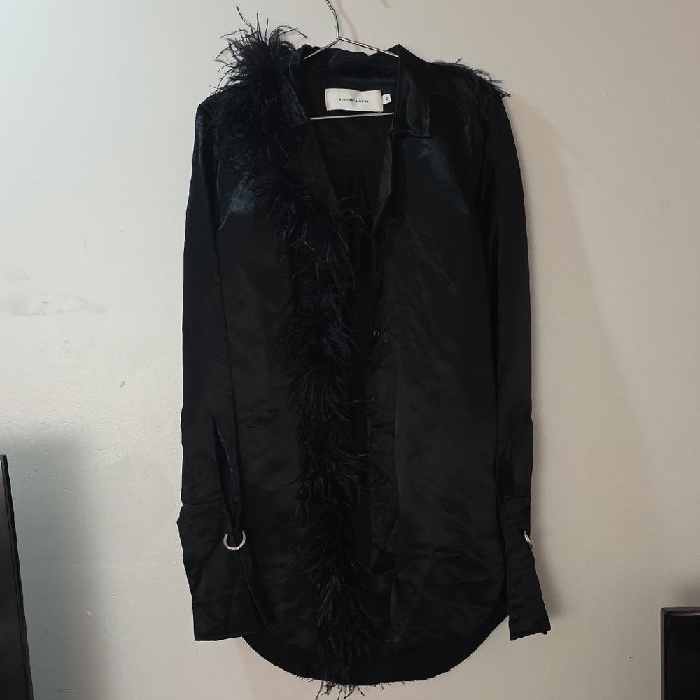Marques Ameida Elegant Black Feather-Trimmed Jacket